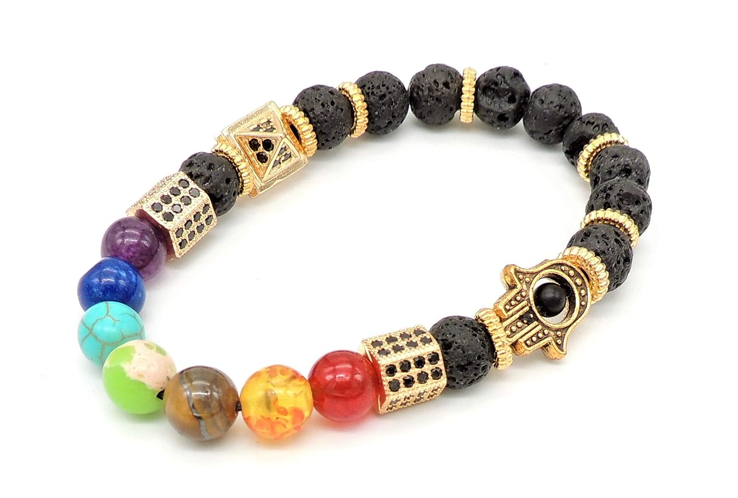 Lava Onyx With Seven Chakra Bracelet