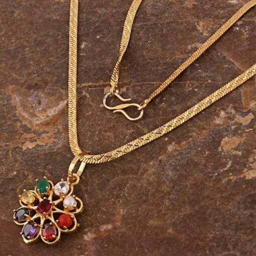 Navratan/Navgrah Flower Shape Locket Pendant - Image 2