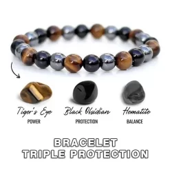 Triple Protection Bracelet Hematite Black Tiger s Eye Stone Bracelet