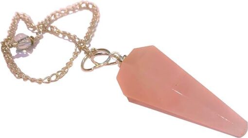 Crystal Stone Point Pendulum with Chain for Reiki Healing, Dowsing, and Spiritual Guidance (Rose Quartz Pendulum)