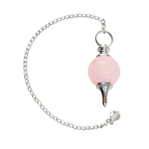 Rose Quartz Crystal Ball Dowsing Pendulum - Brass Pendulum for Reiki Healing, Meditation, and Vastu Home Decor - Image 2