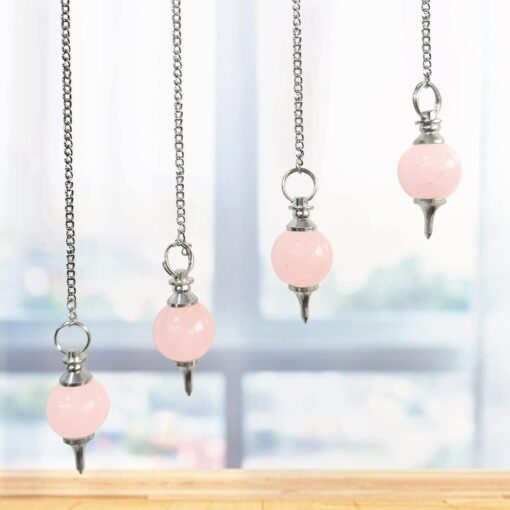 Rose Quartz Crystal Ball Dowsing Pendulum - Brass Pendulum for Reiki Healing, Meditation, and Vastu Home Decor - Image 4