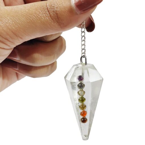Natural Stones Jade Dowser 7 Chakra Pendulum 6 / Six Faceted Crystal Stone Dowser Pendulum Dowsing for Healing Gemstones (Clear Quartz) - Image 4