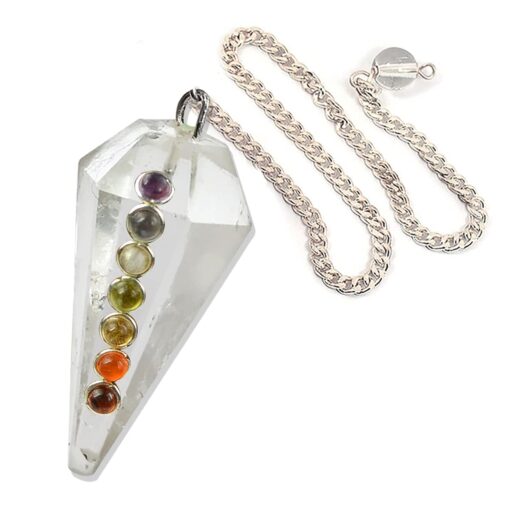 Natural Stones Jade Dowser 7 Chakra Pendulum 6 / Six Faceted Crystal Stone Dowser Pendulum Dowsing for Healing Gemstones (Clear Quartz) - Image 2