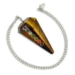 Natural Stones Jade Dowser 7 Chakra Pendulum 6 / Six Faceted Crystal Stone Dowser Pendulum Dowsing for Healing Gemstones (Tiger Eye)