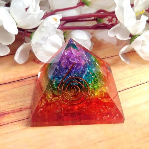 7 Chakra Multi Stone Orgone Pyramid Orgonite Pyramid Crystal Pyramid Stone Pyramid for Reiki Healing and Crystal Healing Stone Pyramid - Image 3