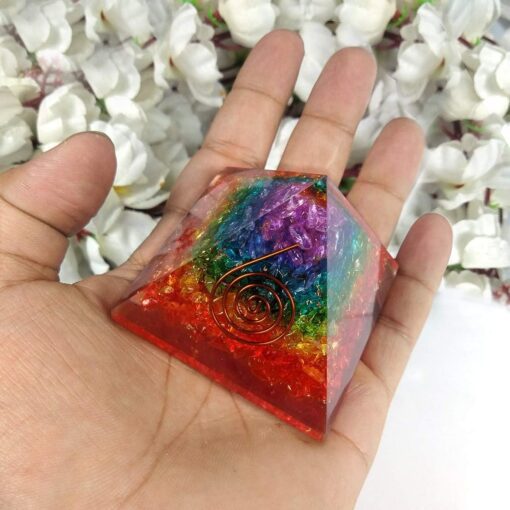 7 Chakra Multi Stone Orgone Pyramid Orgonite Pyramid Crystal Pyramid Stone Pyramid for Reiki Healing and Crystal Healing Stone Pyramid - Image 2