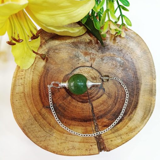 Green Aventurine Crystal Ball Dowsing Pendulum - Brass Pendulum for Reiki Healing, Meditation, and Vastu Home Decor - Image 2